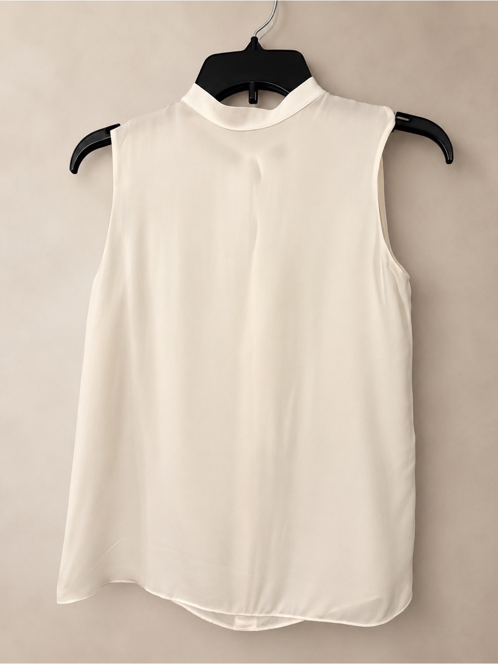 Vince Sleeveless Mock Neck Silk Tie Back Blouse Ivory XS Minimalist Quiet Luxury
